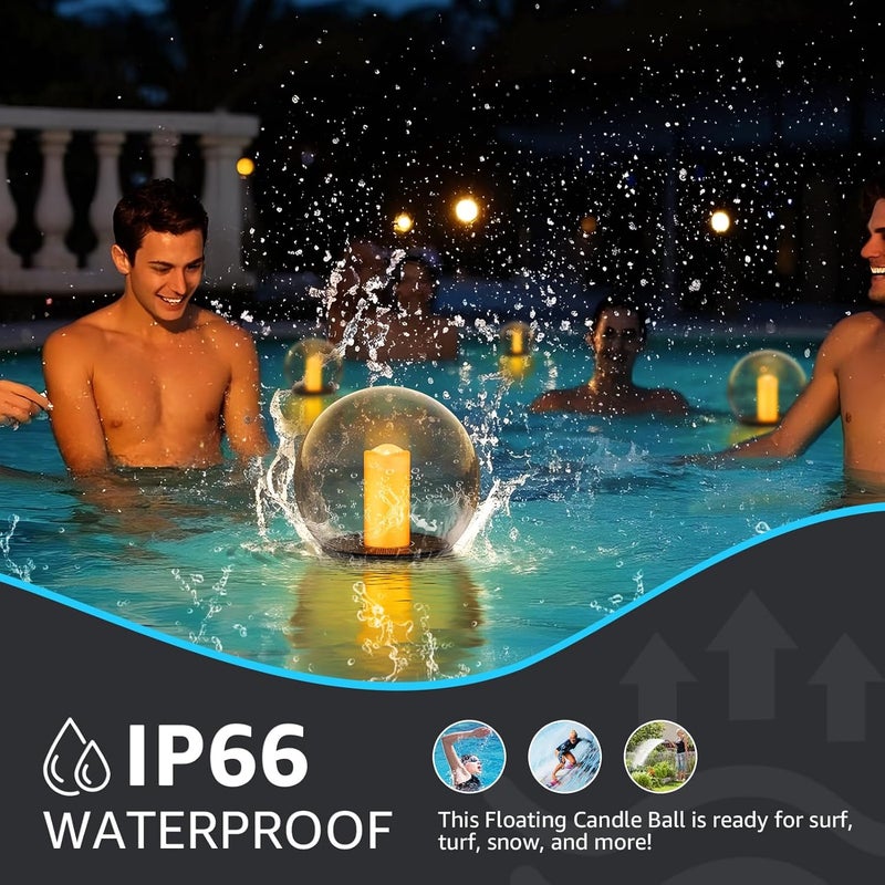 UUFFOO 2-Pack 7.4x7.4 Solar Floating Pool Lights Ball Solar Powered Flickering That Float Candles Lights Outdoor Water-Resistant IP66 for Pond Garden Party Swimming Decor - Image 3